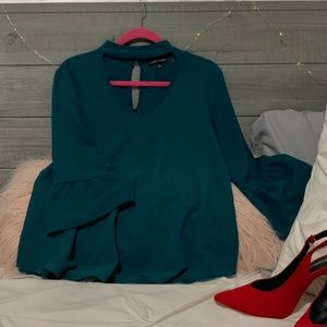 Neck Cut-Out Blouse w/ Bell Sleeves - Size Large